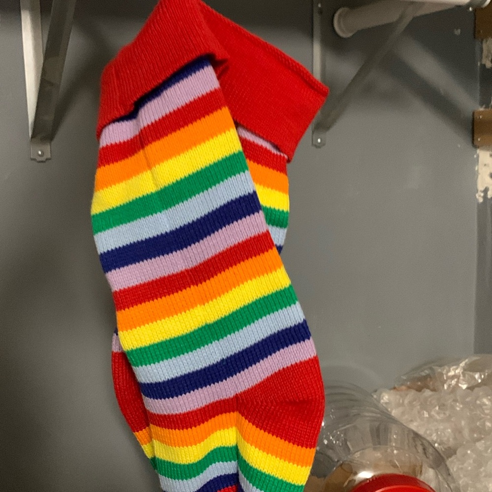 2 rainbow Christmas stockings